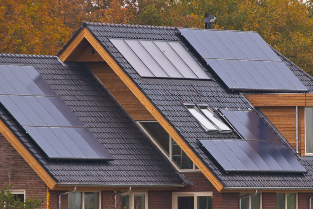 Solar panels on the roof of a house.