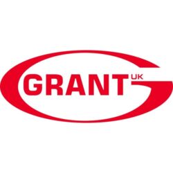Logo of grant uk featuring the word "grant" in white letters inside a red oval with a gray-black "uk" on the right end.