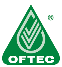 A green triangular logo with the letters OFTEC at the base and a drop shape with overlapping stripes inside.